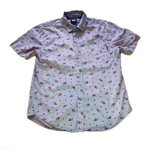 WXYZ Button Down Shirt Men’s Gray Floral Short Sleeve Size Medium